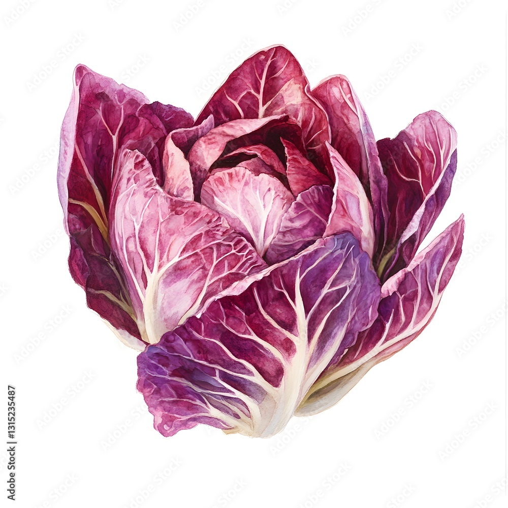 Fototapeta premium Watercolor cabbage flower – botanical art with purple and pink tones