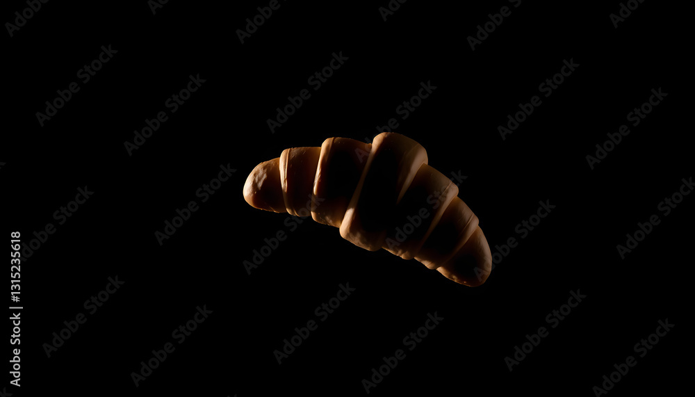 Croissant in air on a black background, silhouette. with white shades Croissant in air on a black background, silhouette. with white shades