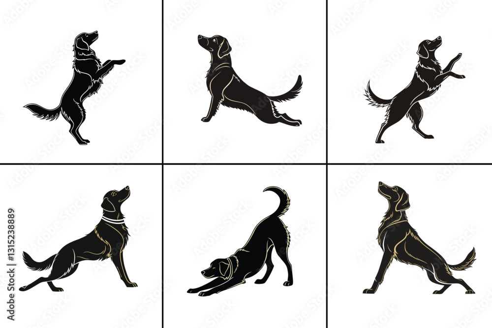 Naklejka premium Yoga Golden Retriever Dog Silhouette , Vector Design Illustration