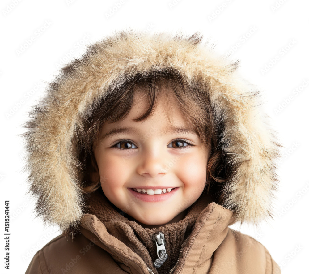 Joyful child in winter coat portrait isolated on transparent background, png Joyful child in winter coat portrait isolated on transparent background, png