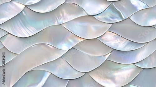 Abstract iridescent shell pattern with overlapping curves and wavy texture