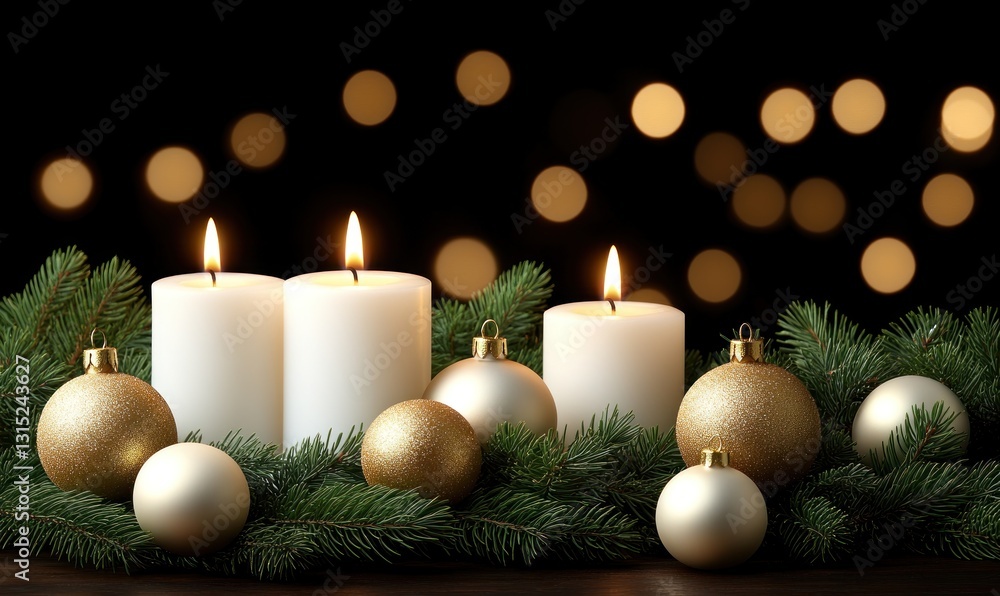 Christmas candles and ornaments on a dark background Christmas candles and ornaments on a dark background