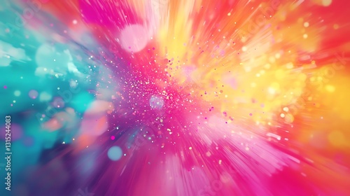 Abstract background featuring a burst of mixed bright colors like fuchsia, turquoise, and sunny yellow, with vibrant, spotlighting