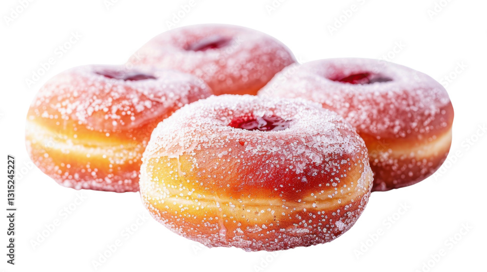 Four sugared donuts with jelly filling isolated on transparent background Four sugared donuts with jelly filling isolated on transparent background