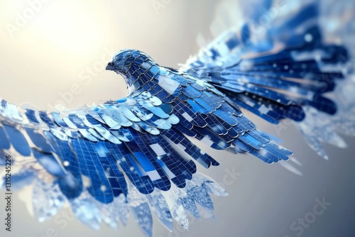 This breathtaking abstract bird sculpture showcases a stunning array of blue feathers in an elegant design. Perfect for artistic displays and inspirations.