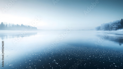 Wallpaper Mural Serene Winter Lake Landscape Misty Morning on Frozen Water Torontodigital.ca