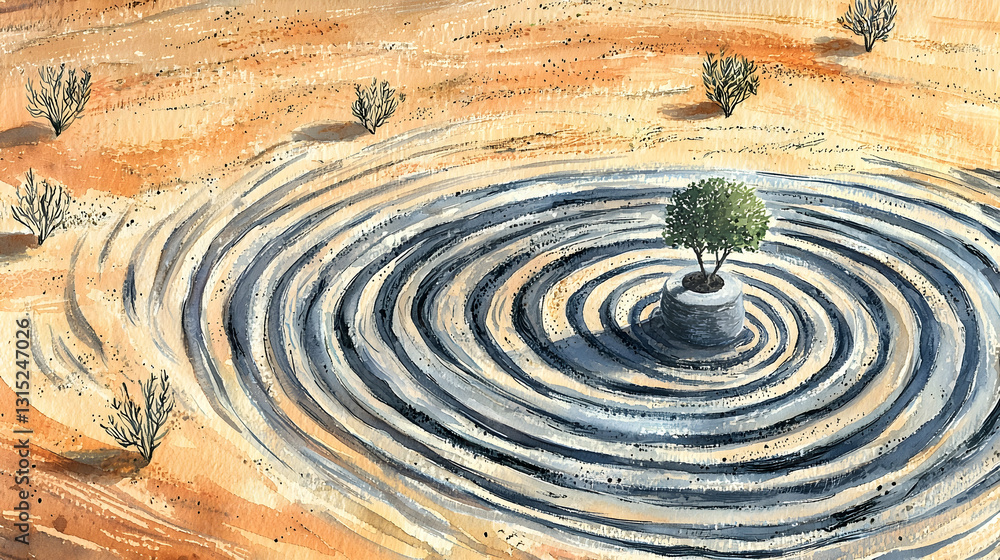 Desert tree survival, water conservation, arid landscape, environmental sustainability, stock photo Desert tree survival, water conservation, arid landscape, environmental sustainability, stock photo