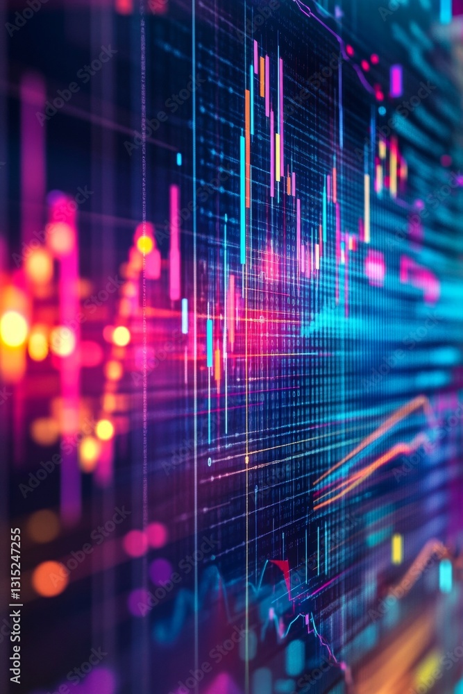 Colorful Data Visualization and Analytics Graphs Representing Financial Trends in a Digital Environment Colorful Data Visualization and Analytics Graphs Representing Financial Trends in a Digital Environment