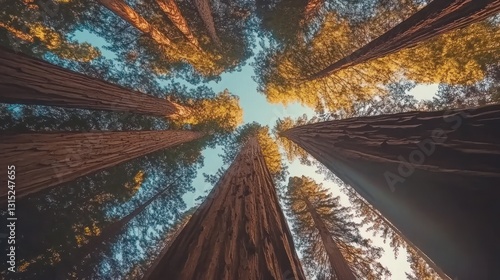 Majestic Redwood Giants: An Upward Gaze into a California Forest