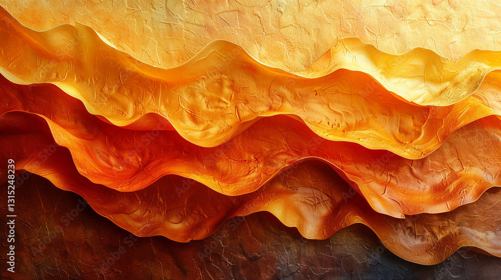 Abstract layered, wavy, textured design in warm gold and orange hues. Abstract layered, wavy, textured design in warm gold and orange hues.