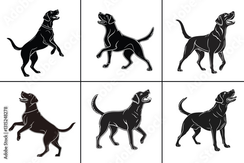 Happy Labrador Retriever Dog Silhouette - Vector Design Illustration