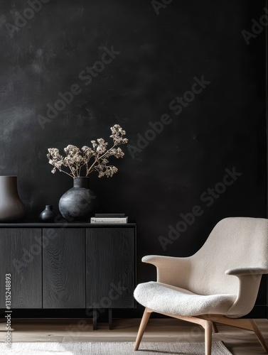 A modern interior showcases furniture alongside decorations and accessories