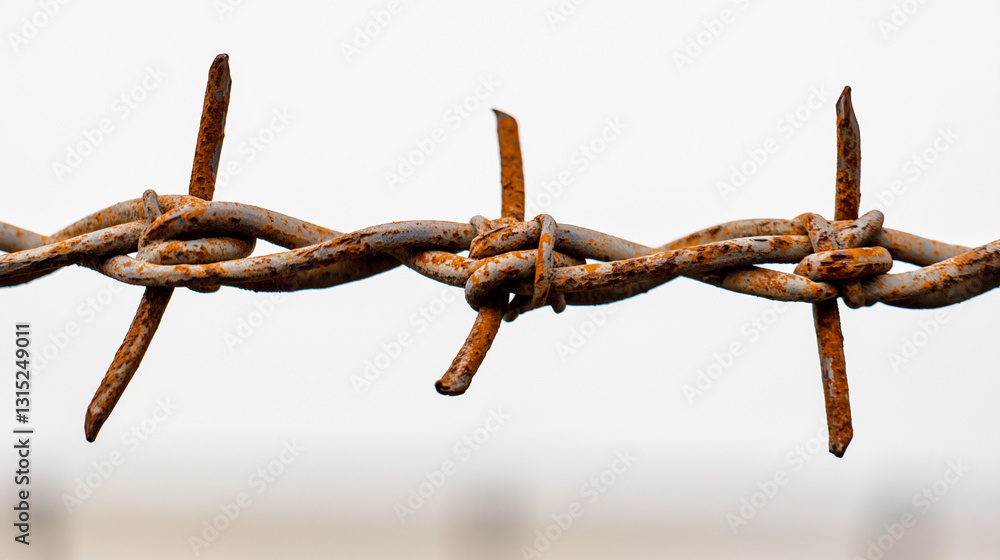 Rusty chain link fence with barbed wire against white background Rusty chain link fence with barbed wire against white background