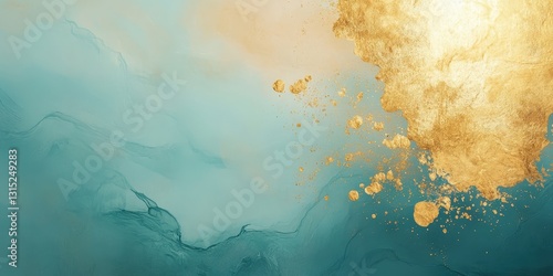Elegant teal and gold fluid art backdrop with shimmering accents