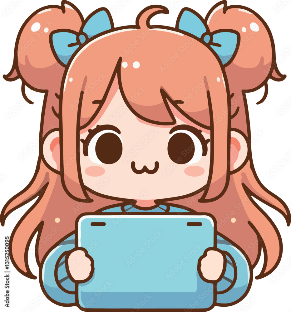 cute girl illustration tablet kawaii style cute girl illustration tablet kawaii style
