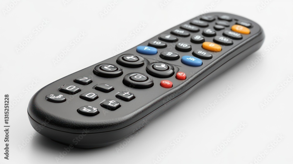 Black TV Remote Control on White Background Black TV Remote Control on White Background