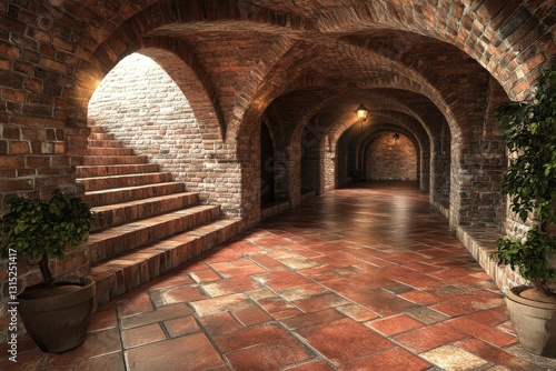 Wallpaper Mural A softly lit basement displaying rows of wooden barrels, casting a cozy glow as sunlight filters through an arched window Torontodigital.ca