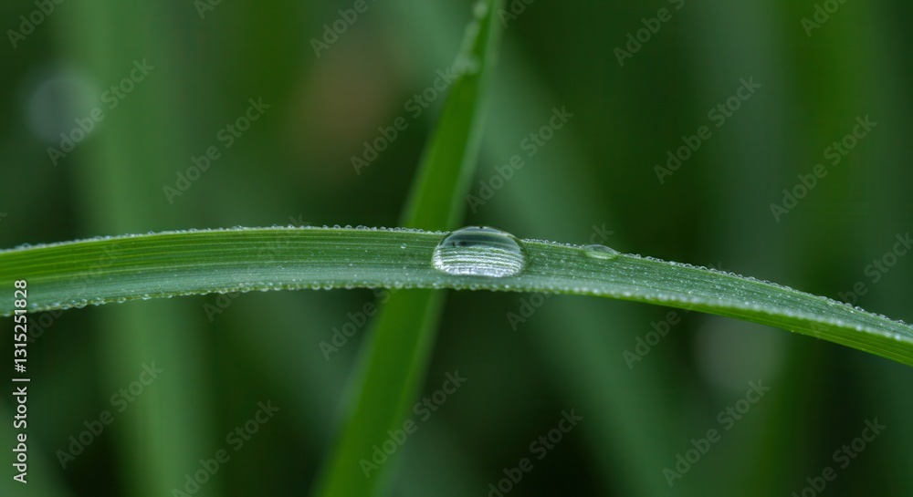Obraz premium Dew Drop on Green Grass Blade in Macro Nature Photography