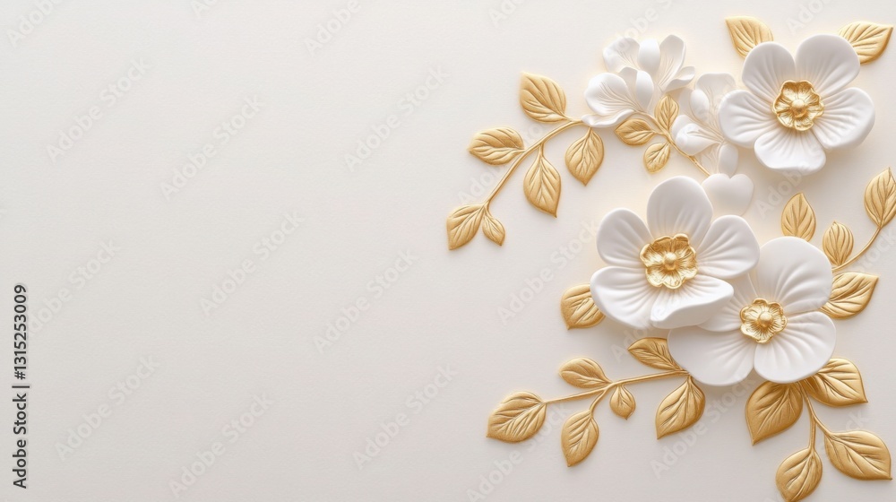 Obraz premium A wedding thank-you card in gold foil with embossed floral accents, sophisticated and heartfelt