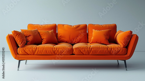 Modern orange velvet couch in minimalist interior. (1)