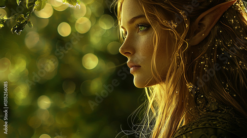 Canvastavla Elven enchantress in a mystical forest