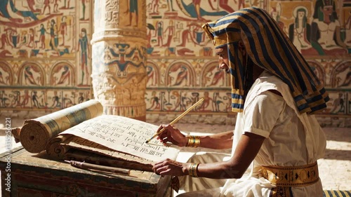 Egyptian Scribe Painting Hieroglyphs on Papyrus Ancient Knowledge and Wisdom Concept 4K Video
