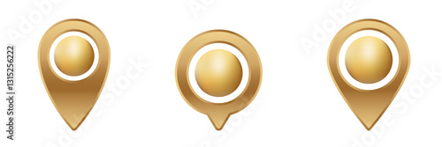 Three identical golden markers arranged in a line, each featuring a circular central element.