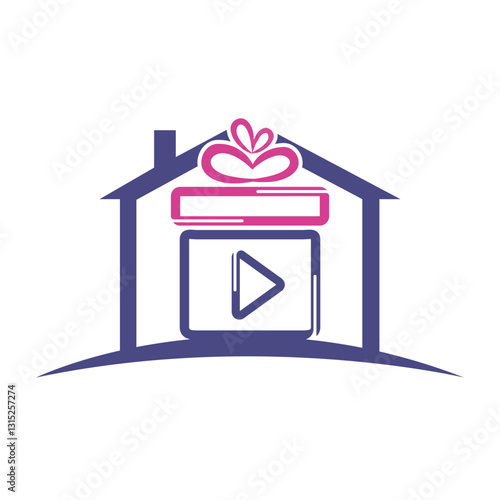 Gift video logo template design. Lovely cinema gift vector logo.	