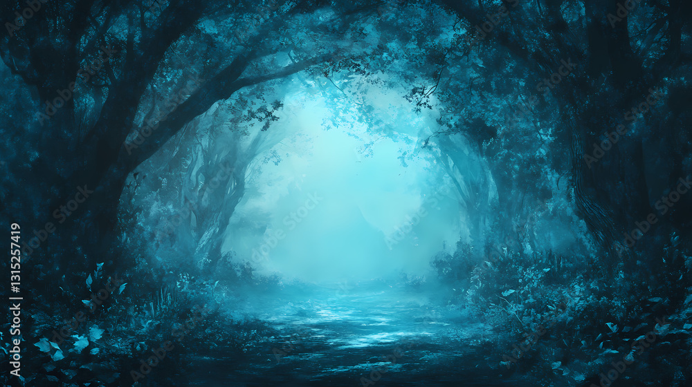 Fototapeta premium Abstract magical light blue background resembling a mystical portal, magic, abstract, light blue, background, mystical. Mystical - Forest. Illustration