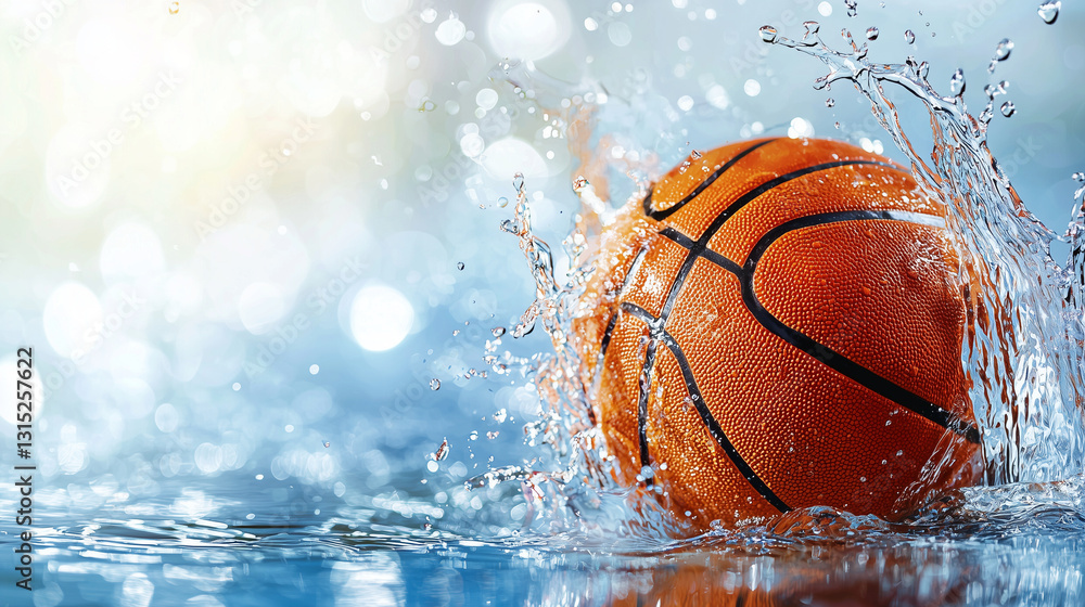 A basketball splashes into clear water creating dynamic motion A basketball splashes into clear water creating dynamic motion