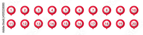 Simple and organized design featuring red pins with numbers ranging from one to twenty.