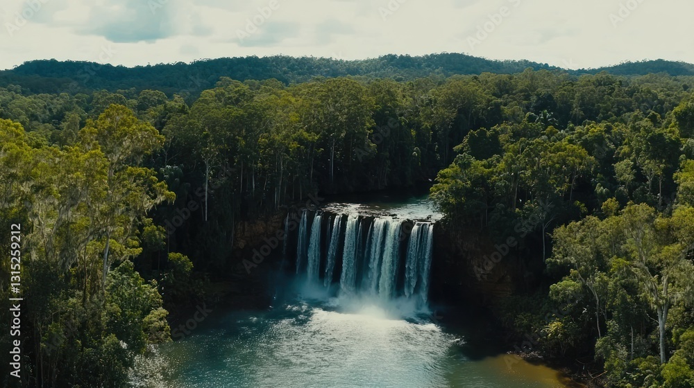 Fototapeta premium Serene Waterfall Cascading Through Lush Rainforest