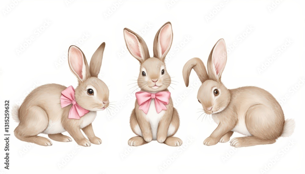 Fototapeta premium Three rabbits on white background