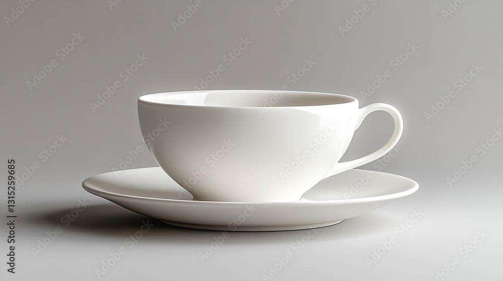 Empty white teacup and saucer on neutral background Empty white teacup and saucer on neutral background