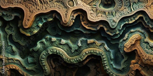 Wallpaper Mural Striated Terrain Abstract, Green and Tan Canyon Layers Texture Design Torontodigital.ca