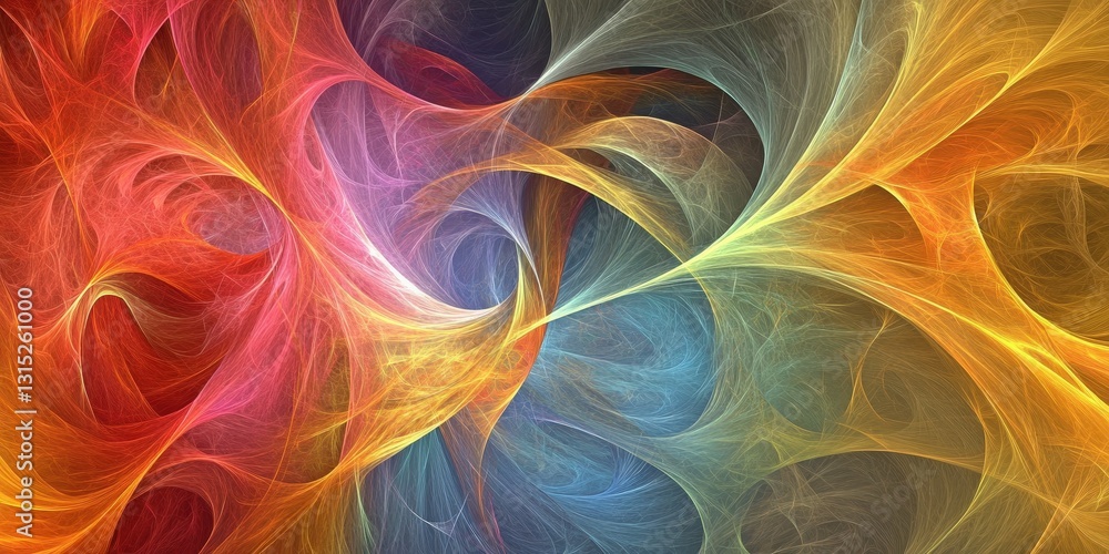 Naklejka premium Luminous fractal ribbons creating an ethereal, colorful ambiance