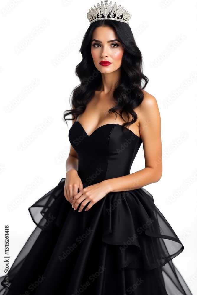 Elegant Woman Wearing Crown and Black Dress in a Studio Setting Elegant Woman Wearing Crown and Black Dress in a Studio Setting