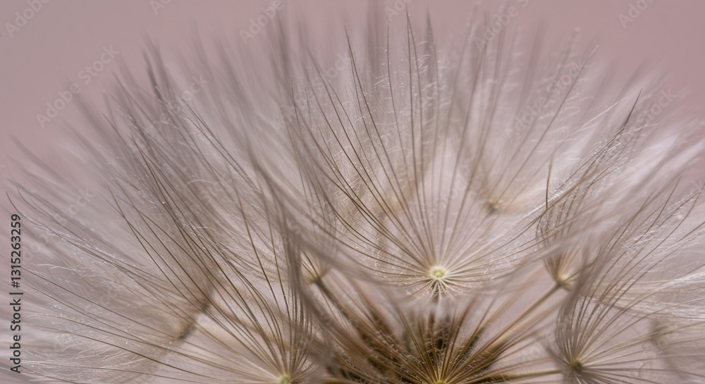 Fototapeta premium Dandelion Seed Head Close-up with Delicate Plumes and Pink Background