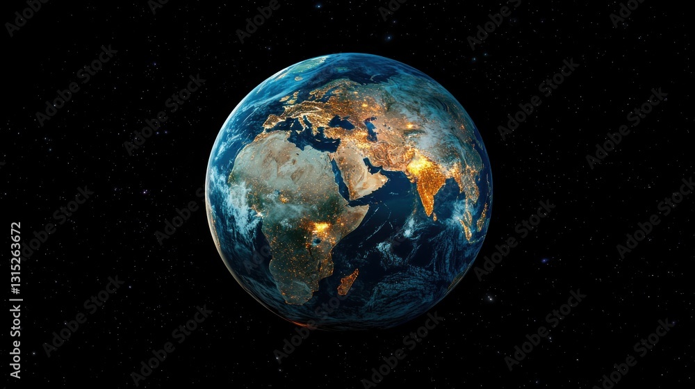 Fototapeta premium Earth from space, night view, glowing continents