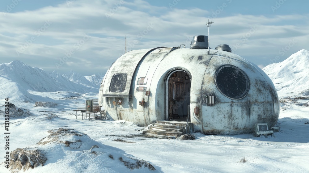 Obraz premium Abandoned Futuristic Dome in Snowy Landscape