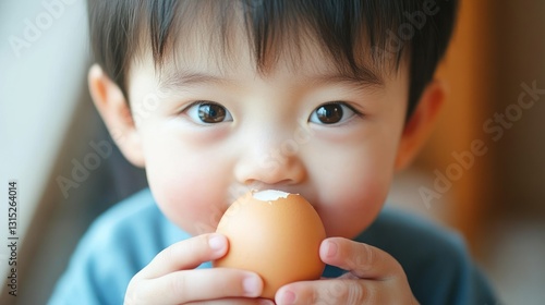 Adorable Toddler Enjoying a Boiled Egg