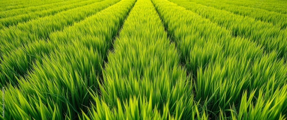 Vibrant Green Field of Lush Vegetation, Showing Rows of Growing Plants Under Natural Sunlight Vibrant Green Field of Lush Vegetation, Showing Rows of Growing Plants Under Natural Sunlight