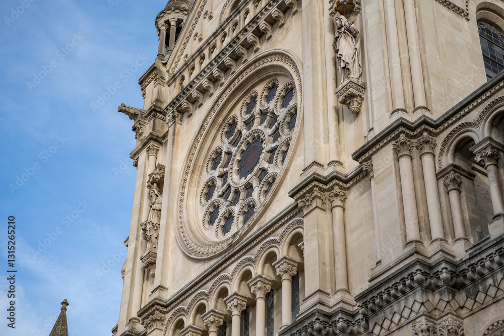 Intricate architectural details of a historic cathedral under a vibrant blue sky at dusk Intricate architectural details of a historic cathedral under a vibrant blue sky at dusk