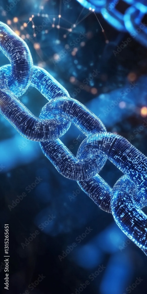 Futuristic Blue Digital Chain with Glowing Links Representing Data Connectivity and Technology Futuristic Blue Digital Chain with Glowing Links Representing Data Connectivity and Technology