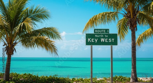Driving to Key West Florida Route 1 with Palm Trees and Ocean