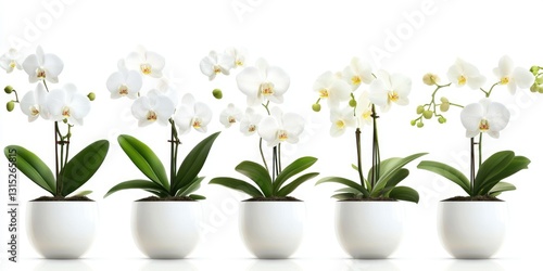 Wallpaper Mural Collection of White Orchid Blossoms in Decorative Pot, Isolated on Clean Background Torontodigital.ca