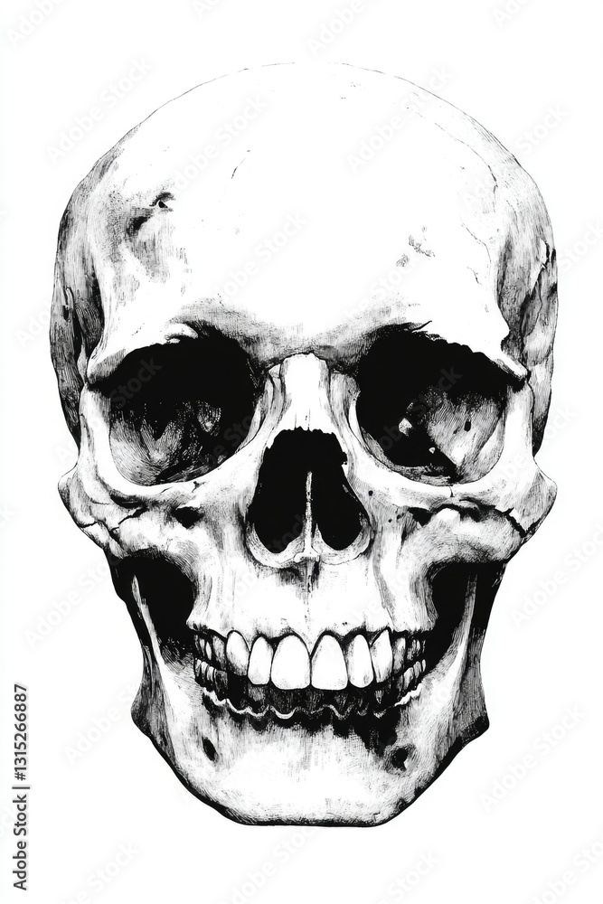 Obraz premium Minimalist Artwork of a Human Skull on a Clean White Background for Halloween Vibes