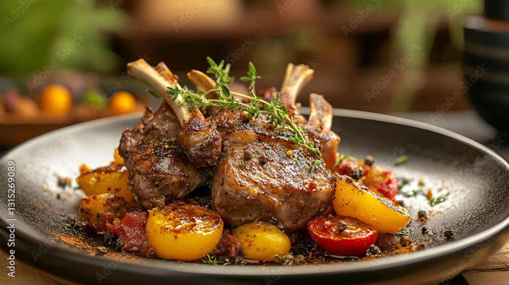 Grilled Lamb Chops with Roasted Vegetables and Thyme Grilled Lamb Chops with Roasted Vegetables and Thyme