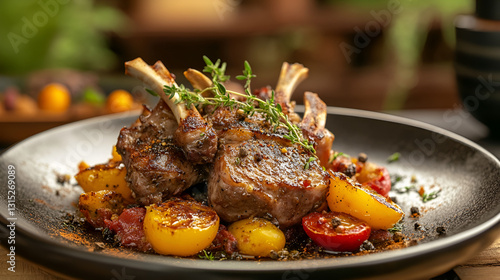 Grilled Lamb Chops with Roasted Vegetables and Thyme