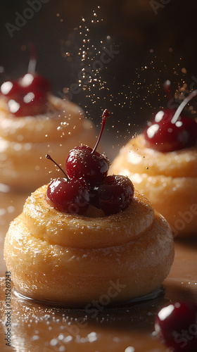 Glazed Sweet Rolls with Cherries and Sparkling Sugar